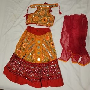 Orange and red indian pakistani skirt lehenga